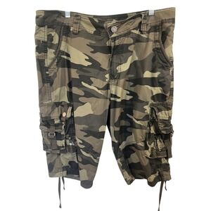 Benjamin Black Mens Camo Cargo Shorts Size 36 Green Brown Woodland Camouflage